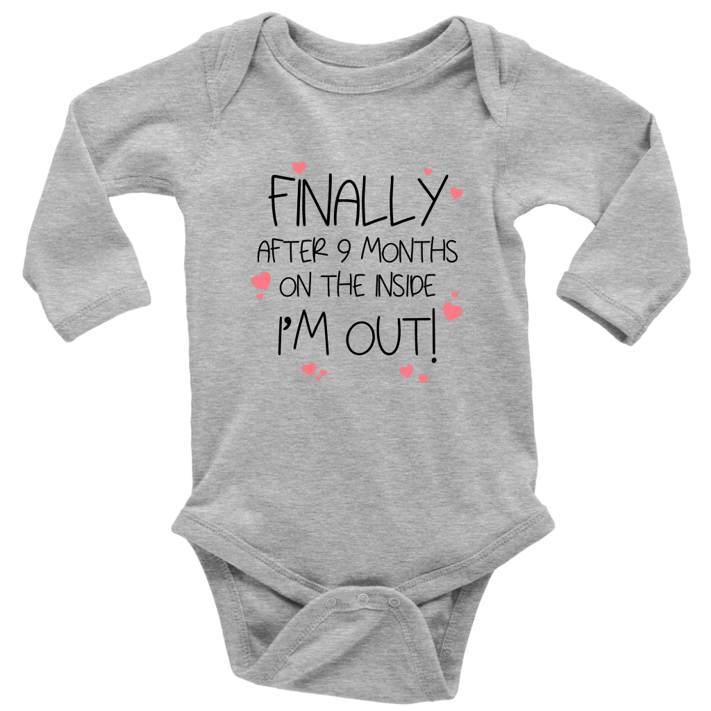 Finally ... I'm Out! Baby Bodysuit Black Text - Long Sleeve